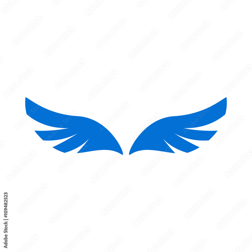 A pair of blue angel wings icon, simple style