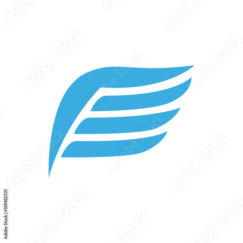 Blue wing with feathers icon, simple style