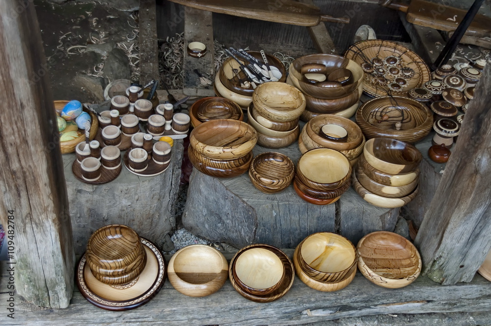 Retail shop in workshop for wooden hand-made souvenir, Etar, Gabrovo, Bulgaria Retail shop in workshop for wooden hand-made souvenir, Etar, Gabrovo, Bulgaria