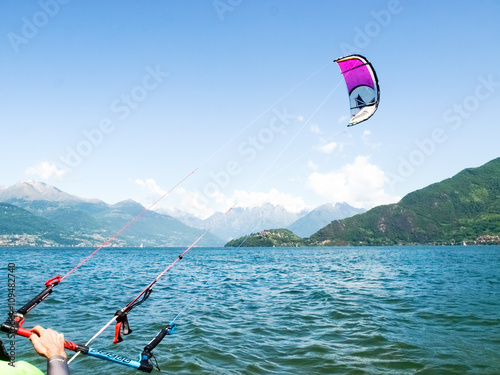 Kitesurfing action at the lake