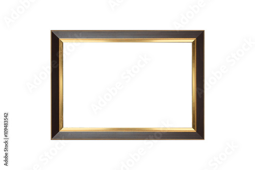 Old wooden with gold frame isolated white background. use clippi