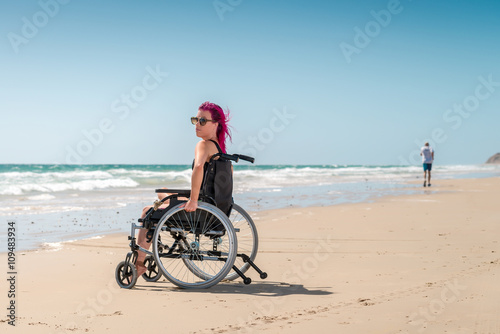 Disabled woman at the beach