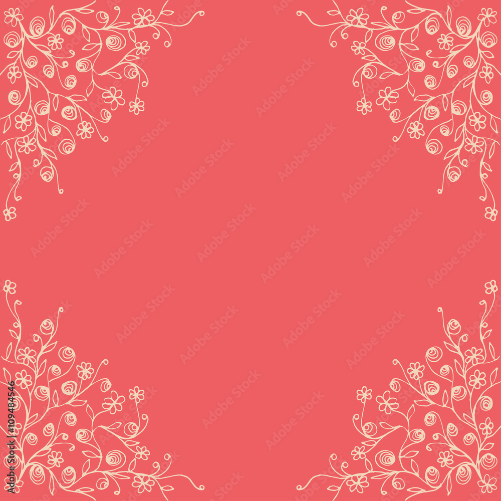 Frame with flora corner decoration template design in pink.