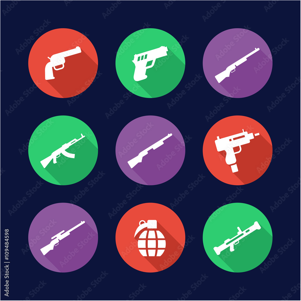 Weapons Icons Flat Design Circle Weapons Icons Flat Design Circle