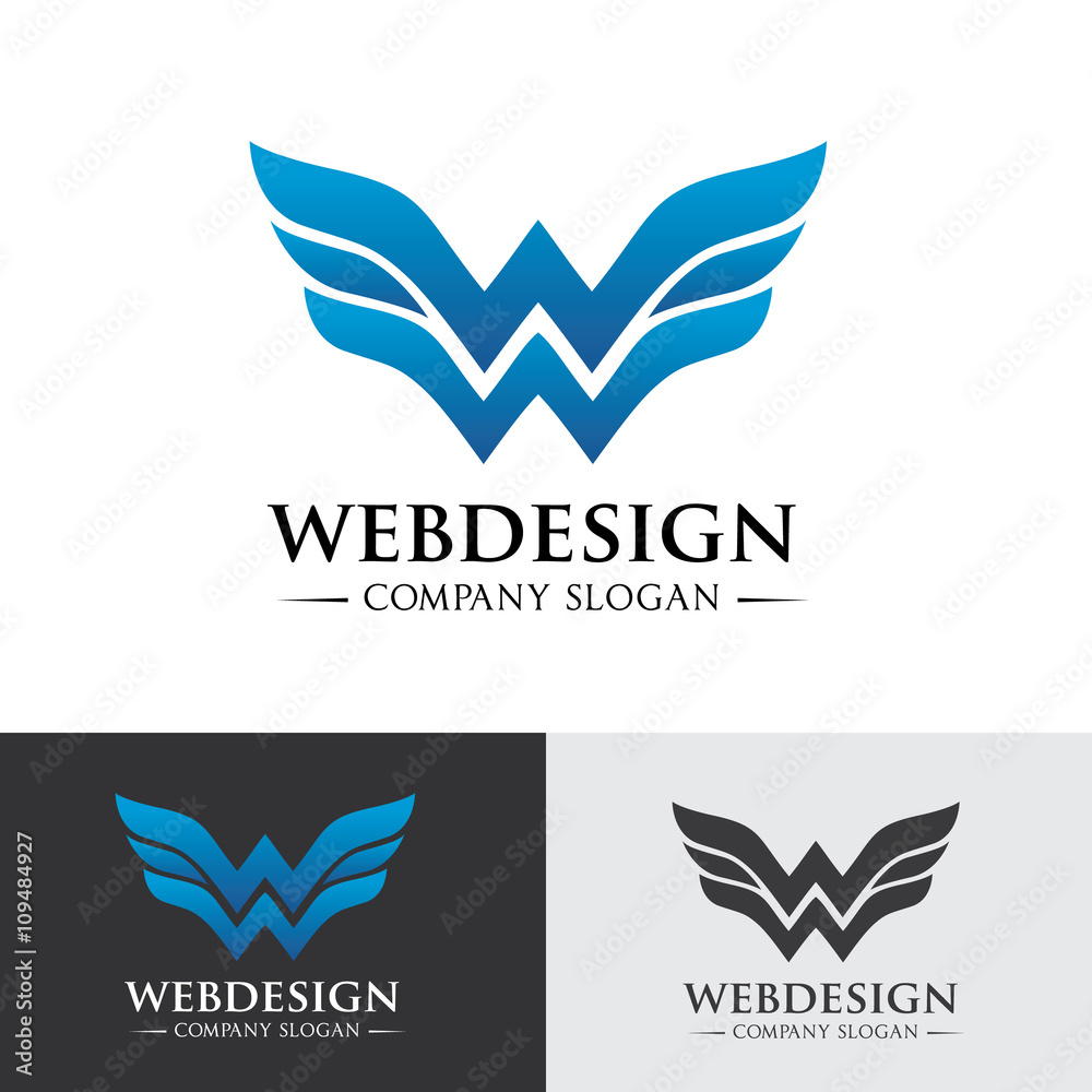 w letter logo. Wing logo. web design logo template. media logo. vector ...