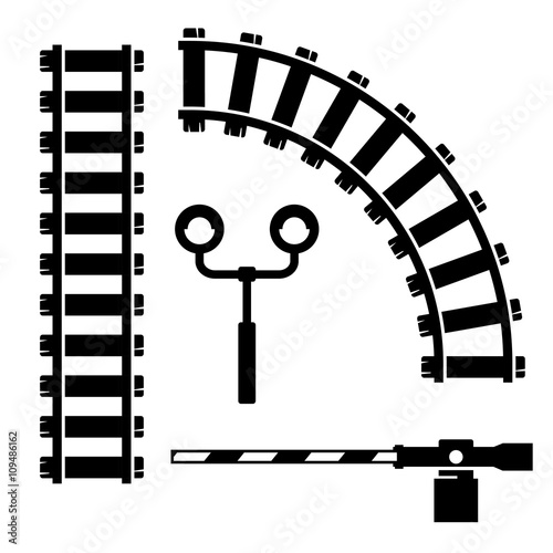 Vector black  objects for rail road icons set