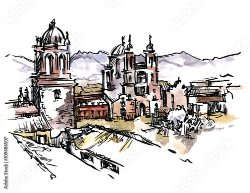 Hand drawn sketch of old street. 