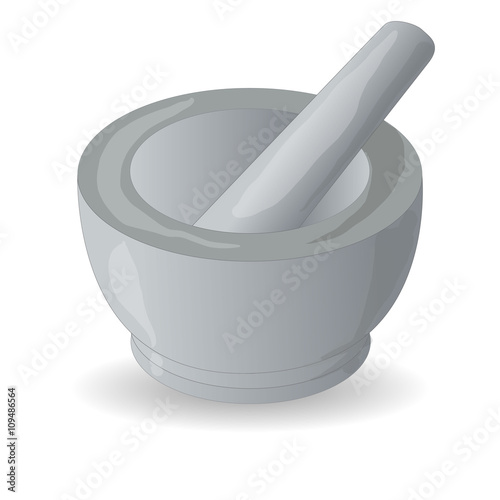 Stone mortar and pestle, cooking tool. Vector