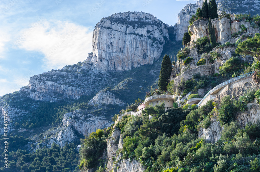 Serpentine mountain trail in the Alps, Monaco