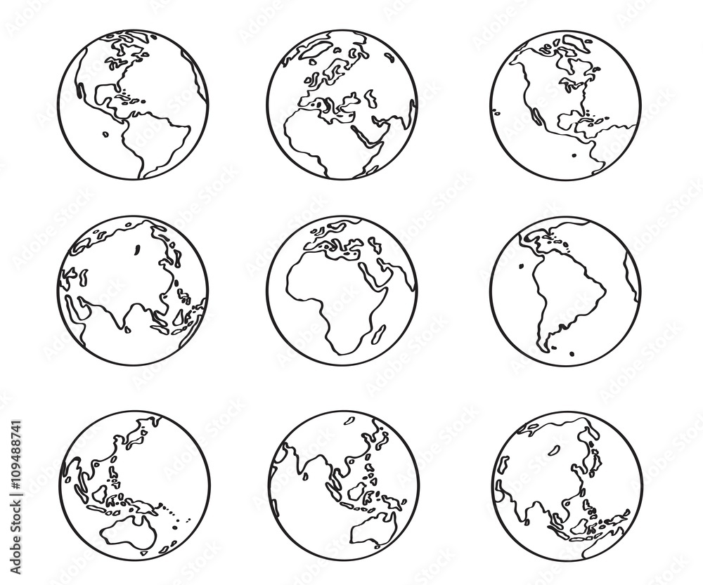 Obraz Collection of freehand world map sketch on globe.