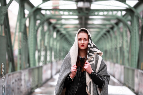 Photography Beautiful girl with headscarf in winter