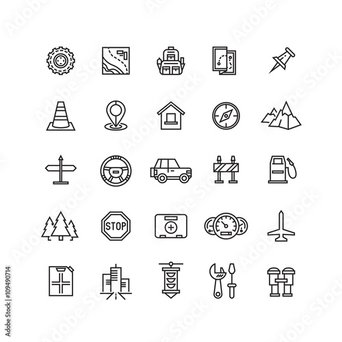 Vector road, auto line icons. Auto car icon, car road icon, traffic car vehicle icon illustration