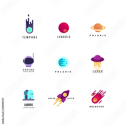 Astronautics vector logo set. Rocket icon, travel astronautics  logo, astronautics shuttle, astronautics ship illustration