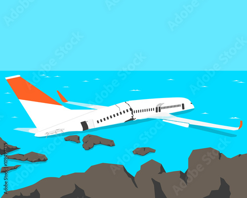 A passenger plane crashed on the beach. Vector illustration