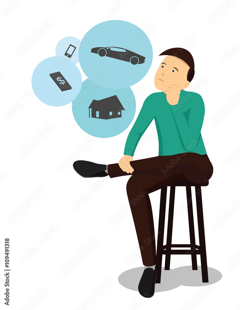 Daydreaming money car house phone cartoon character flat design Stock  Vector | Adobe Stock