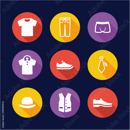 Men`s Clothing Icons Flat Design Circle
