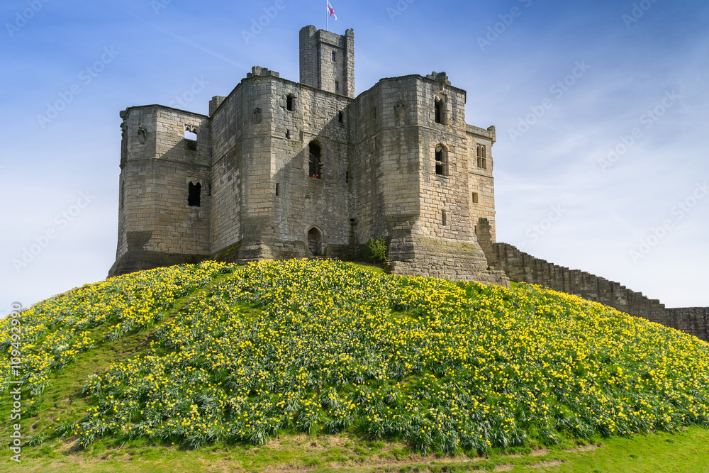 Warkworth castle on the Northumberland coast in England