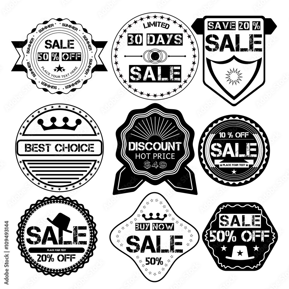 Set of sale price discount retro vintage badges