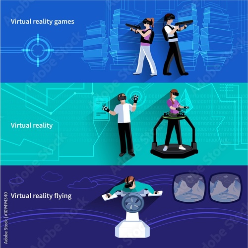 Virtual Augmented Reality Flat Banners Set 