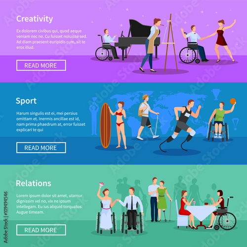 Disabled People 3 Horizontal Banners Composition 