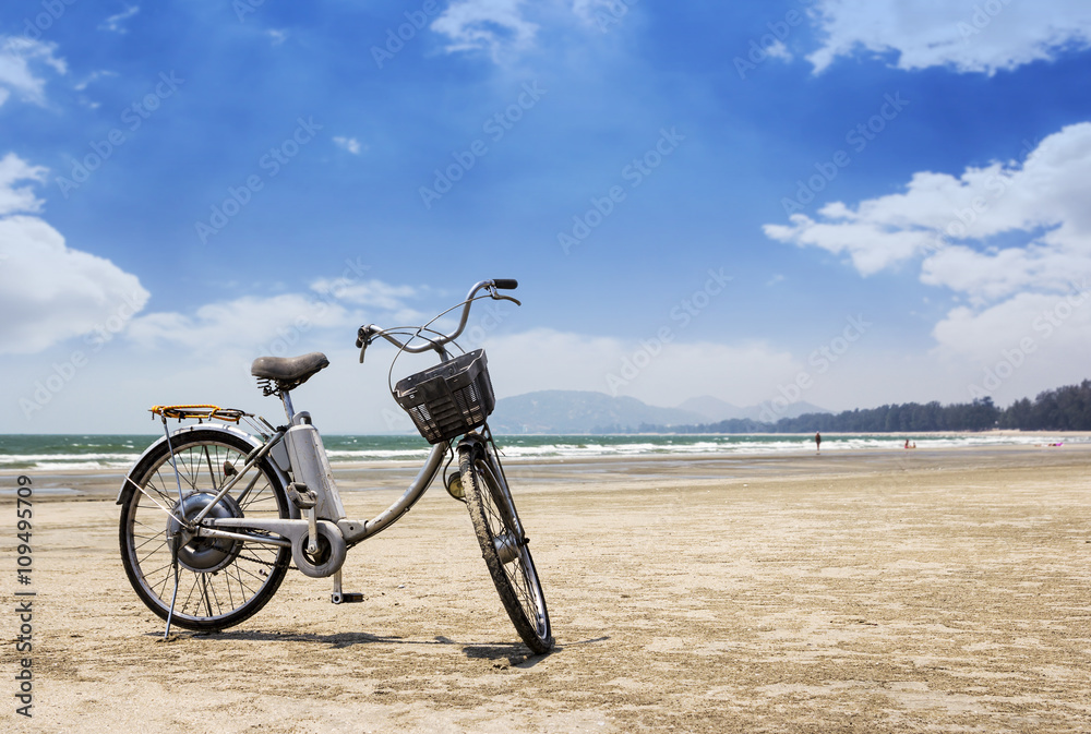 Naklejka premium Bicycle on the beach