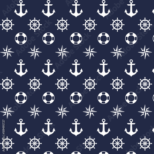 Anchors and Sea Elements Seamless Pattern