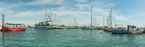 panorama of ships at the pier in of Akko