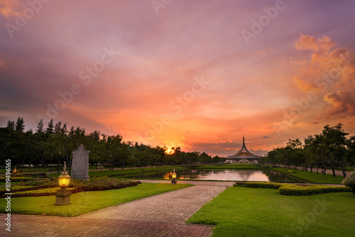 Beautiful sunset at suanluang rama 9. Suanluang Rama IX The publ photo