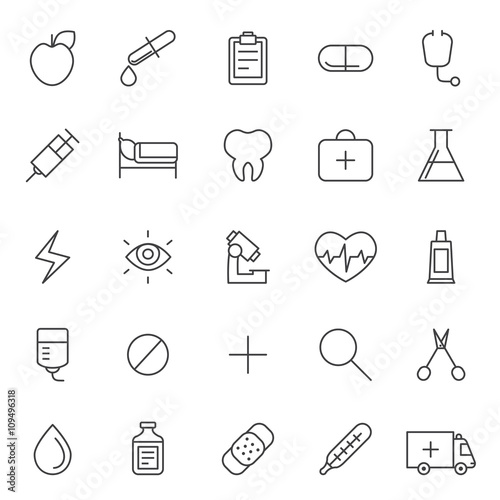 Medical and science vector icons set. Modern outline minimalistic design.
