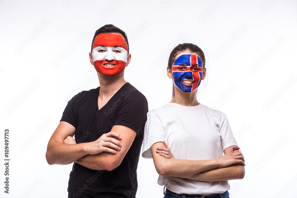 Iceland vs Austria before game on white background. European football fans concept. Iceland vs Austria before game on white background. European football fans concept.