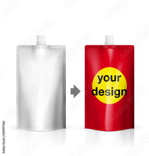 Two food or drink pouch bags on white background