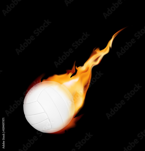 Volleyball with a fiery tail on black background