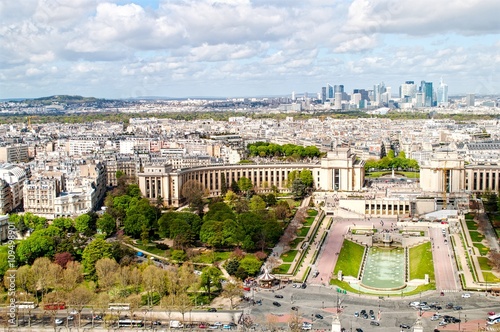 Panoramic view of Paris from the Eiffel tower on a sunny day