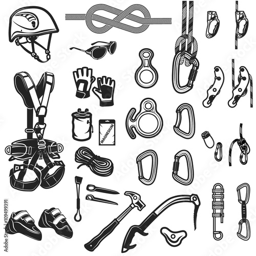 climbing,camping and exploration vintage icons set