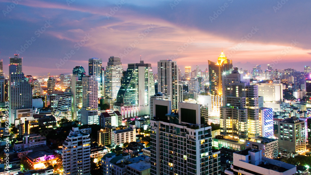 Bangkok city in twilight time view, Thailand