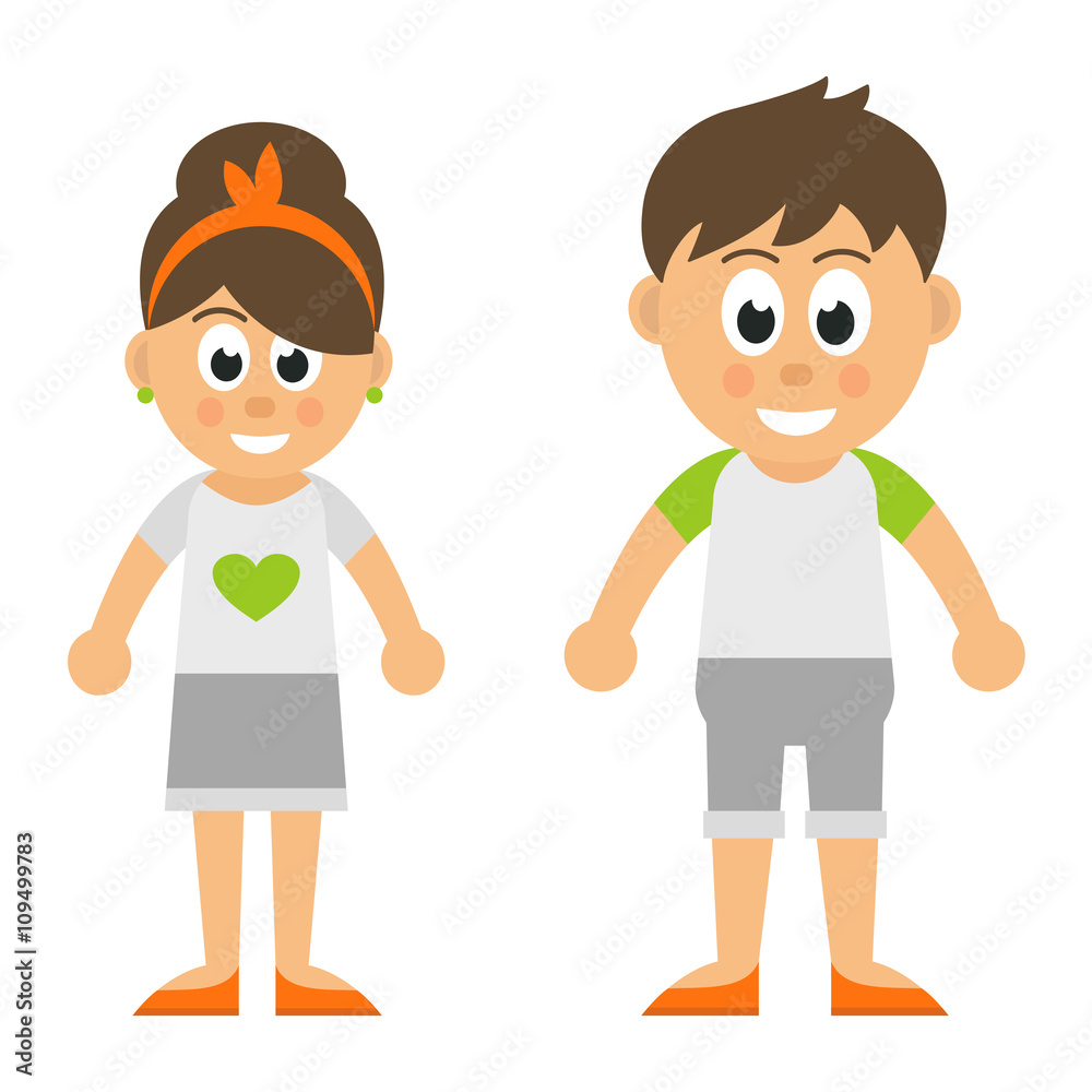 cartoon boy and girl in shirt and skirt