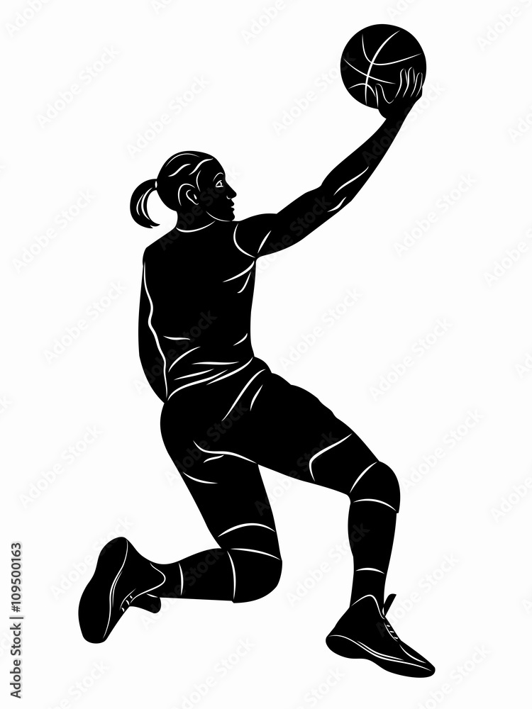 silhouette female basketball player, vector drawing Stock Vector