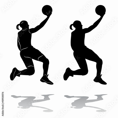 silhouette female basketball player, vector drawing