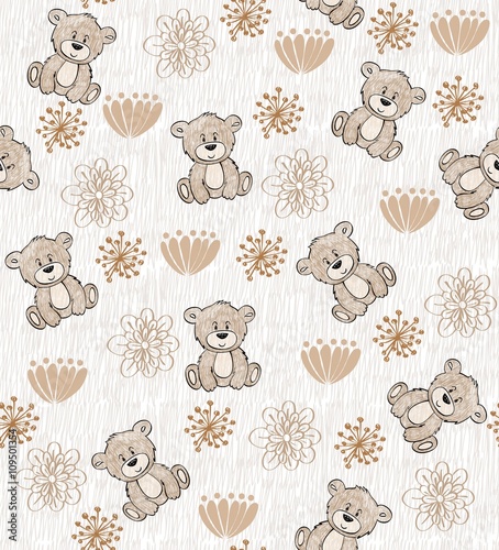 Cute hand draw seamless pattern with cartoon bear