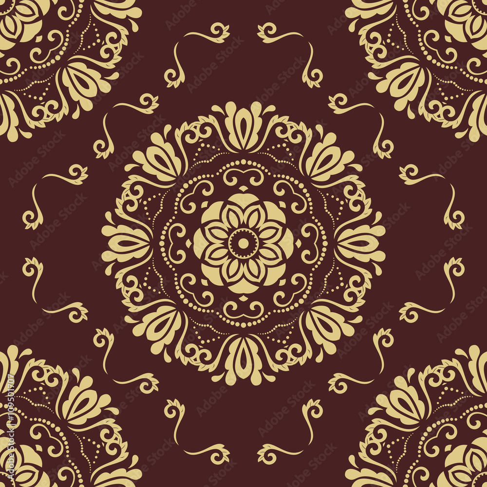 Oriental vector classic ornament. Seamless abstract background with repeating elements. Brown and golden pattern