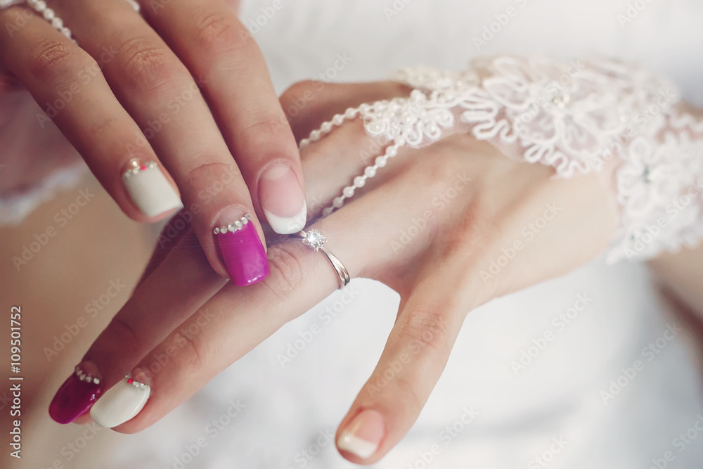 Wedding. diamond ring on the finger. Beautiful manicure. Proposal for married. wedding manicure, soft selective focus. gorgeous young bride at home. series. Wedding. diamond ring on the finger. Beautiful manicure. Proposal for married. wedding manicure, soft selective focus. gorgeous young bride at home. series.