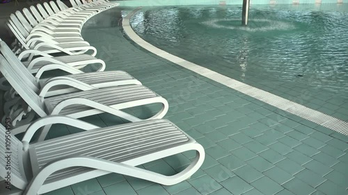 Line of a deck chair by the pool at a water park.