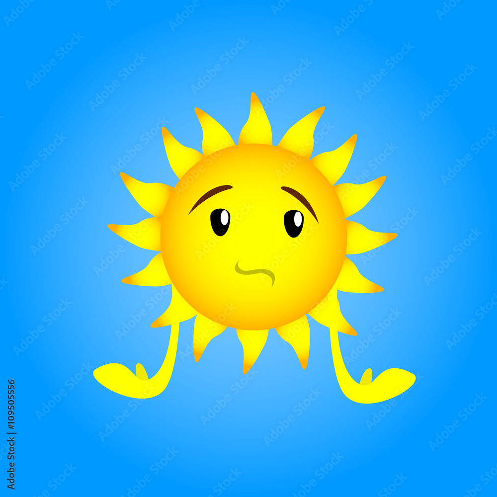 Sun Cartoon Character Sad, Upset Depressed Expression