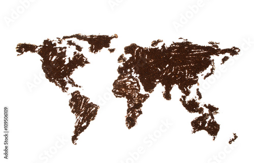 World map lined with coffee