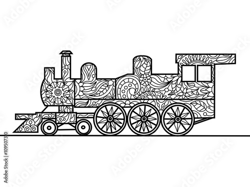 Steam locomotive coloring book for adults vector