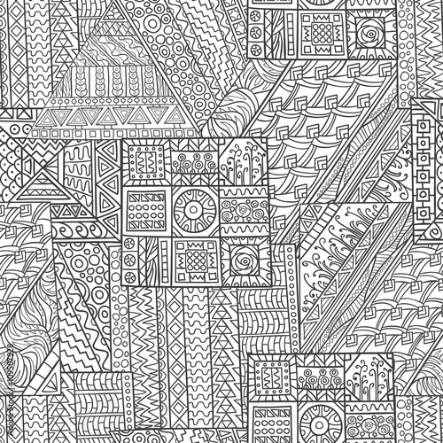 Seamless pattern of hand-drawn and colored abstract elements.
 Vector graphics. Monochrome gamma .