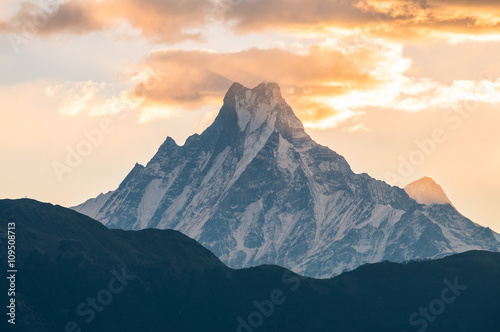 Machapuchare mountain (Mt.Fish tail) one of the iconic peak in Annapurna conservation area of Nepal. photo