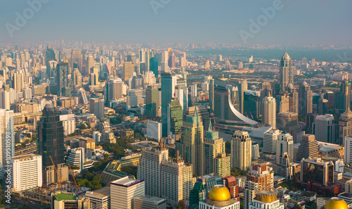 Bangkok at night or Twilight, Aerial Scenic Panoramic view
