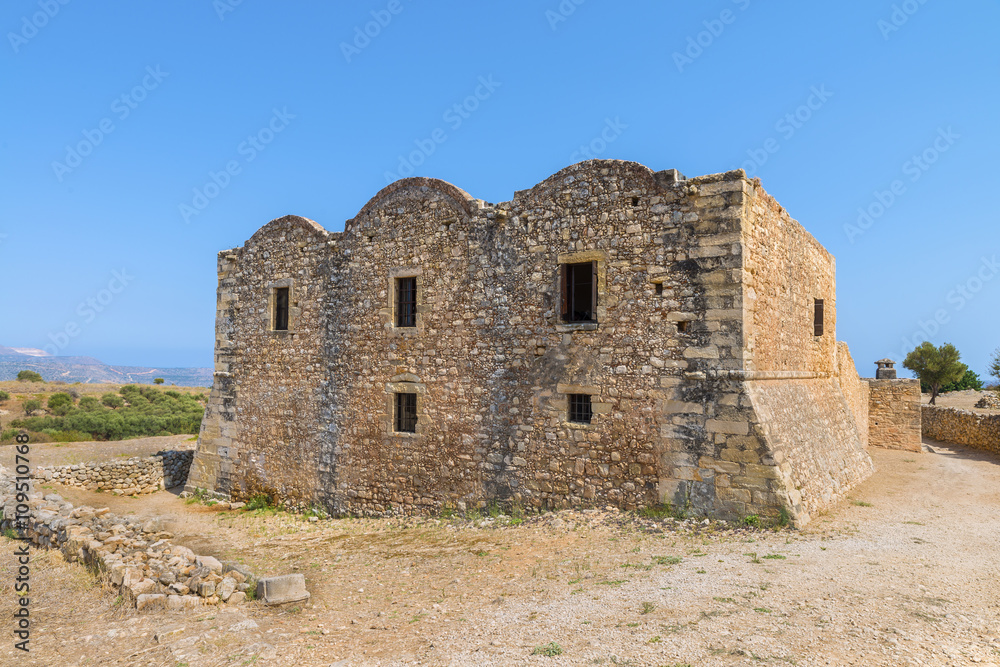 Monastery of Saint John Theologian in Ancient Aptera town at sunny summer day.District of Chania.Crete island. Greece.Europe. Monastery of Saint John Theologian in Ancient Aptera town at sunny summer day.District of Chania.Crete island. Greece.Europe.