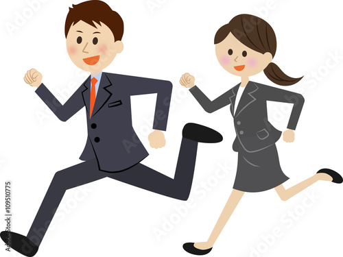 走るビジネスマン　男女